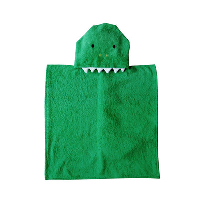 Kids Hooded Cotton Poncho Towel - Green & Red Dinosaur