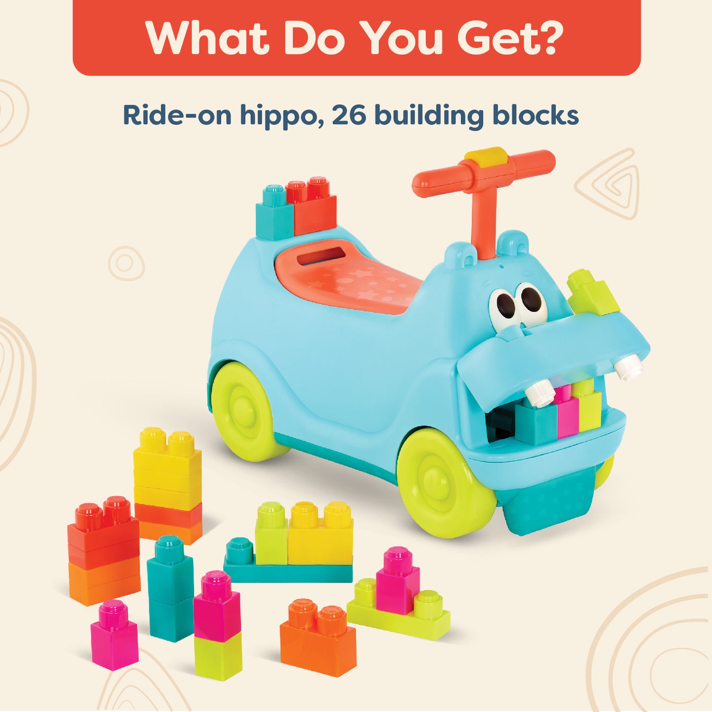 Locbloc Hippo Ride-On with Building Blocks