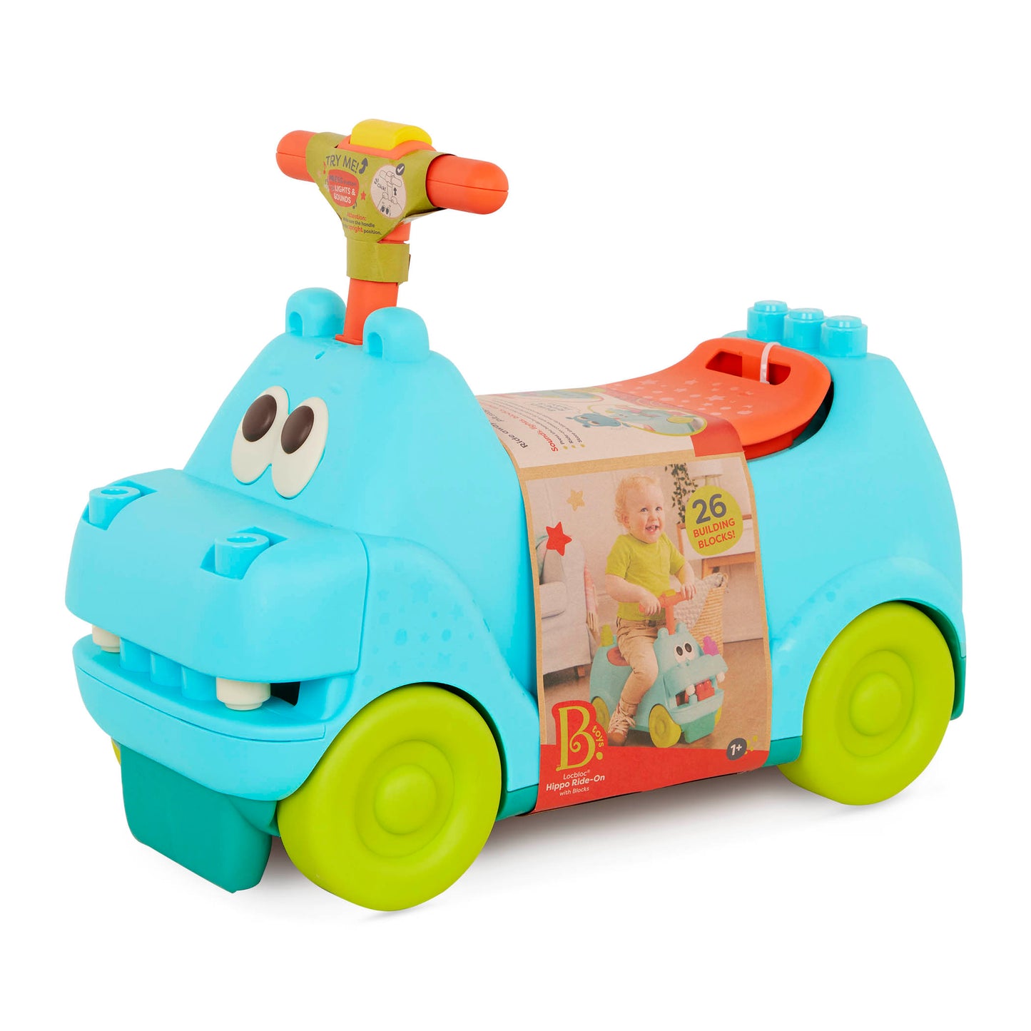 Locbloc Hippo Ride-On with Building Blocks