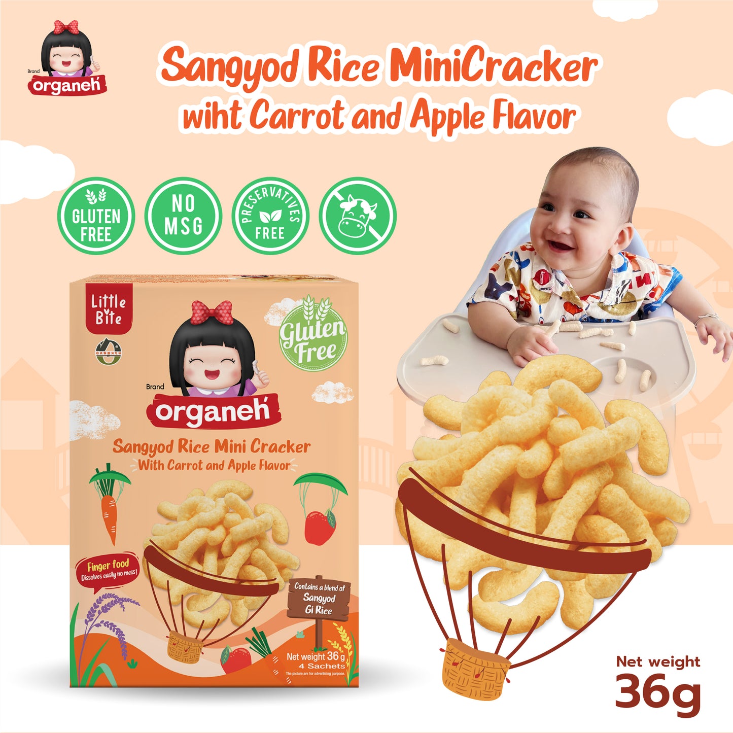 Sangyod Rice Mini Cracker Baby & Kids Snacks - 3 Flavour Bundle