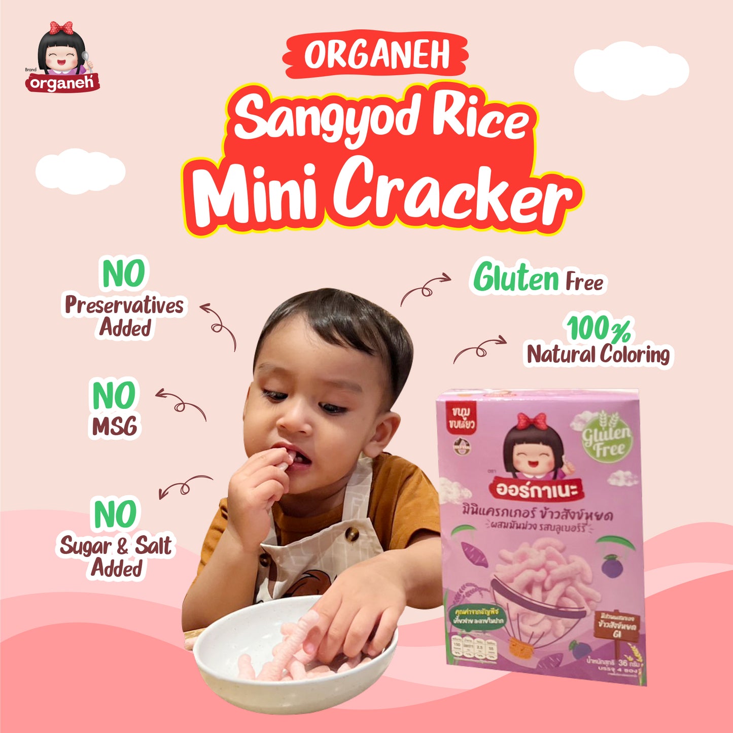 Sangyod Rice Mini Cracker Baby & Kids Snacks - Sweet Potato & Blueberry