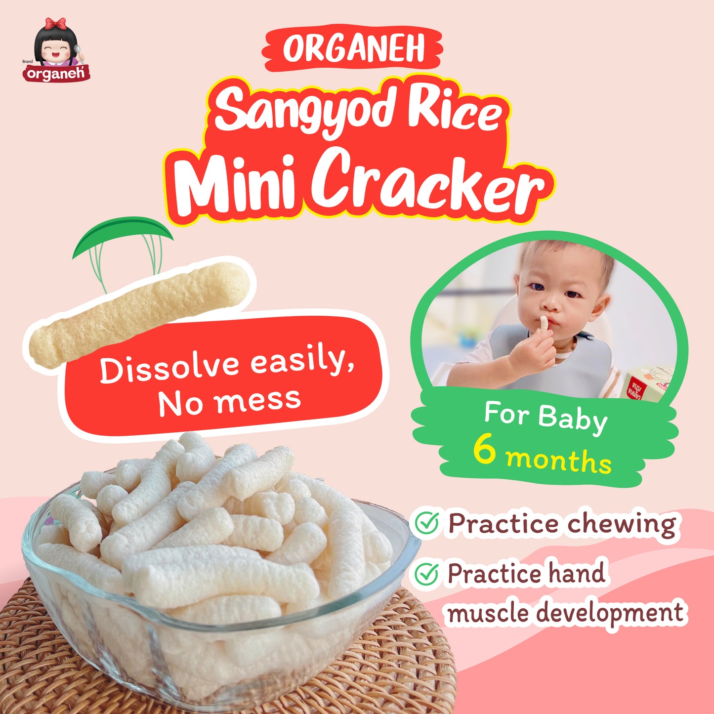 Sangyod Rice Mini Cracker Baby & Kids Snacks - Carrot & Apple