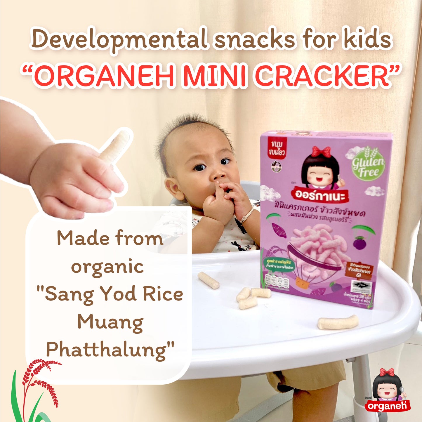 Sangyod Rice Mini Cracker Baby & Kids Snacks - Sweet Potato & Blueberry