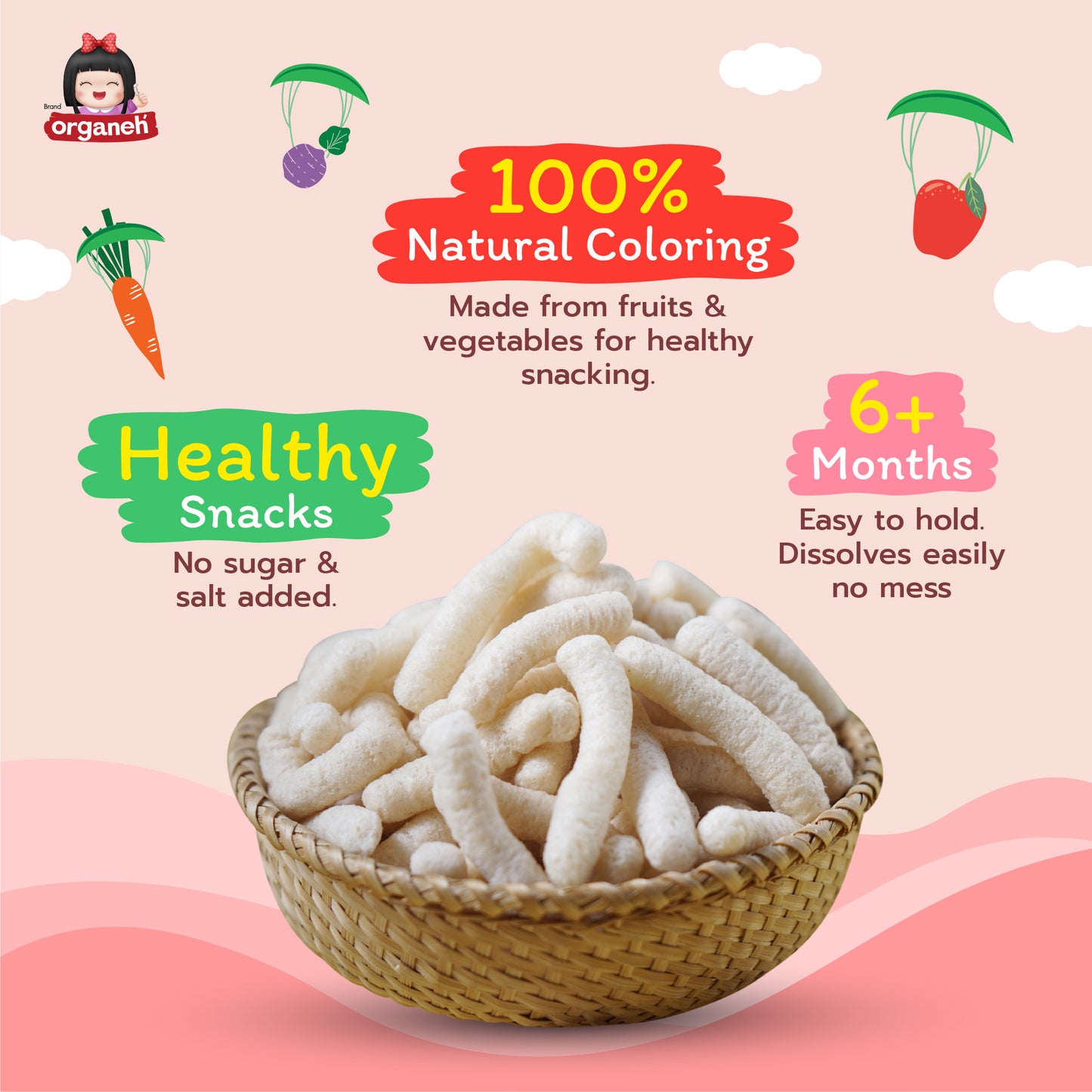 Germinated Brown Rice Puffs Healthy Baby & Kids Snacks - Fruits & Veggies