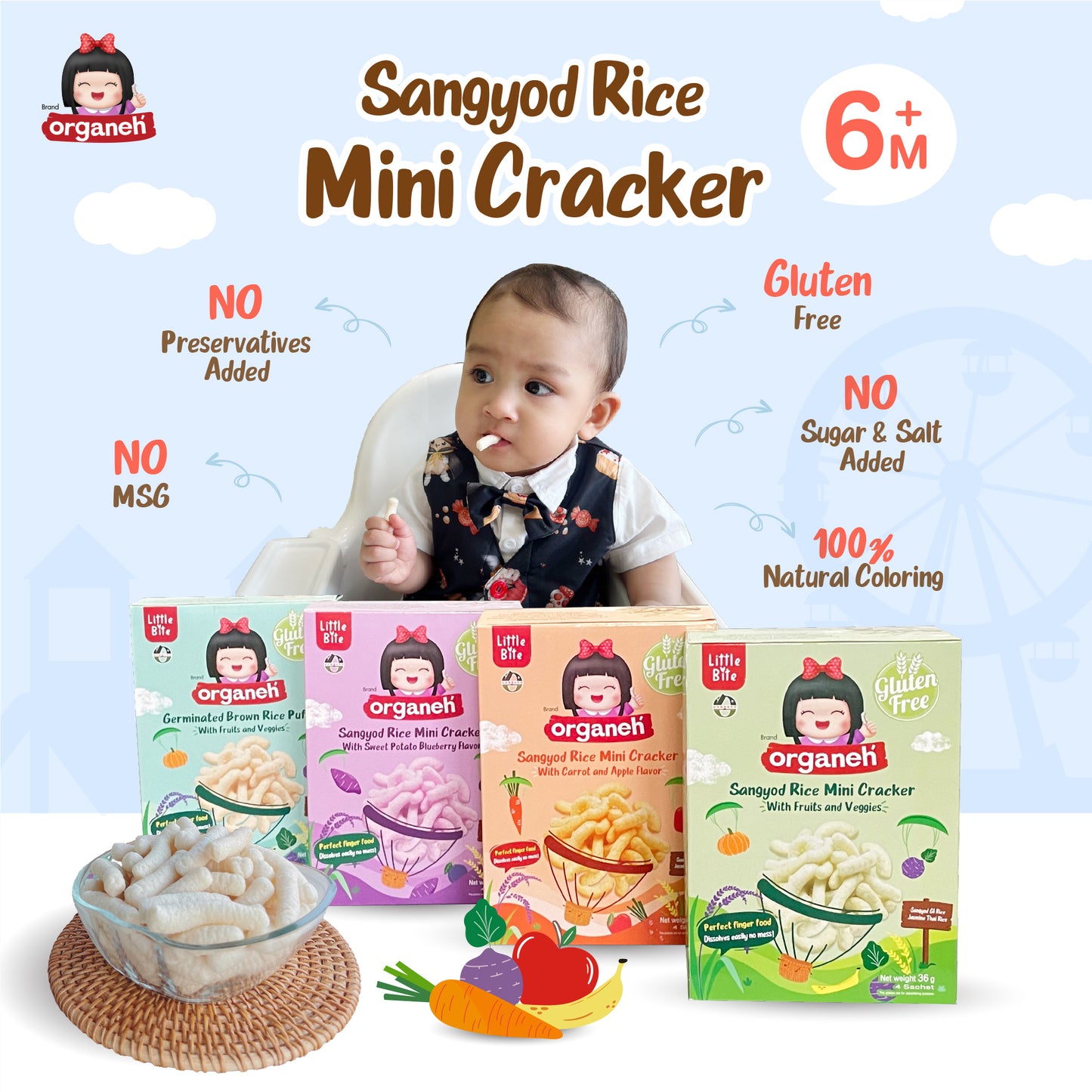 Sangyod Rice Mini Cracker Baby & Kids Snacks - 3 Flavour Bundle