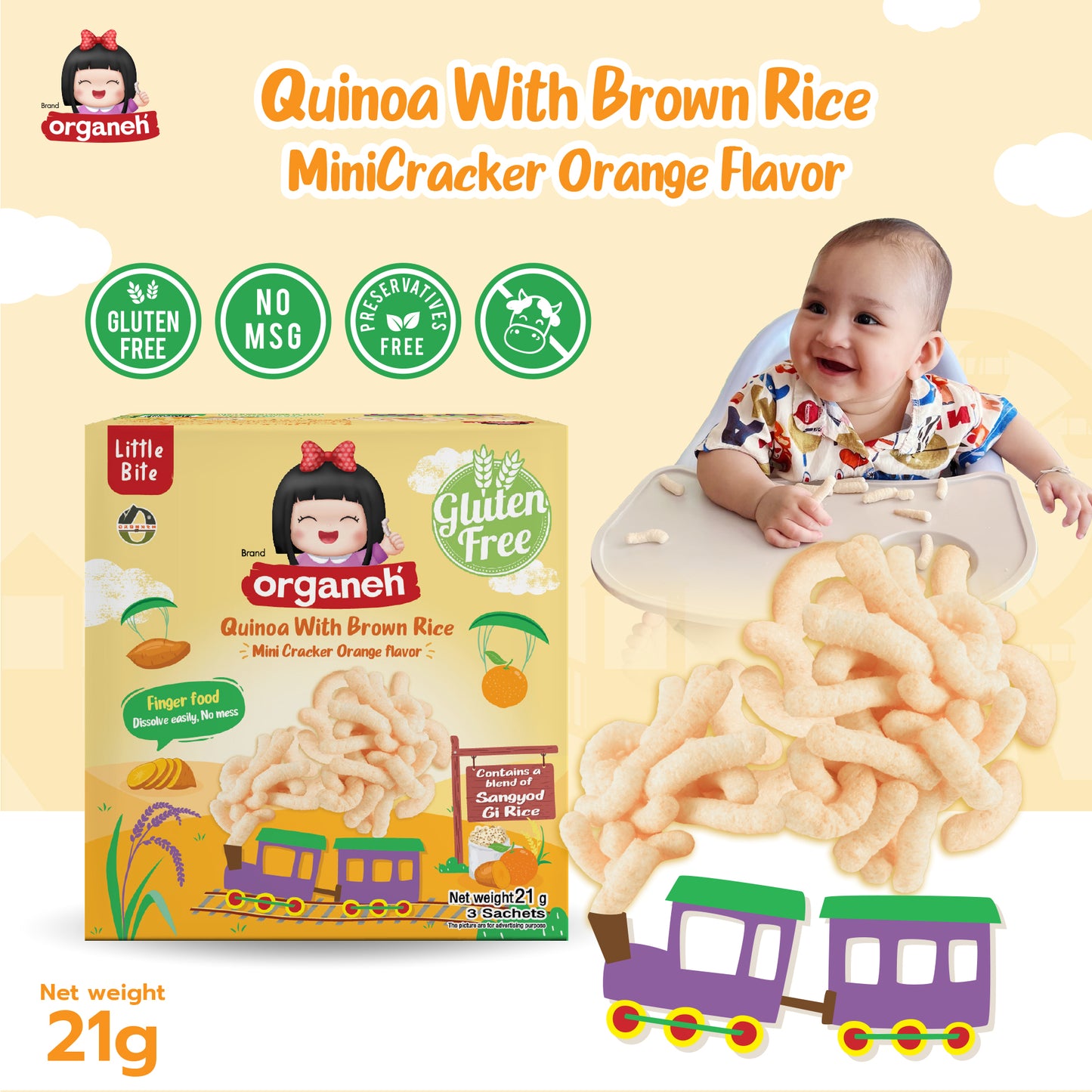 Quinoa with Brown Rice Mini Cracker Baby & Kids Snacks - Orange