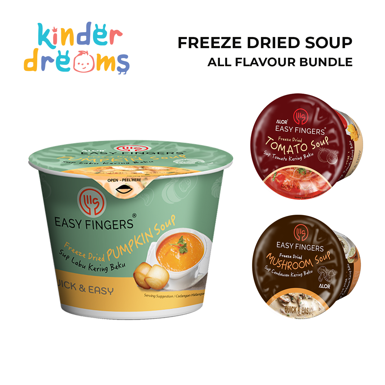 Easy Fingers Freeze Dried Instant Soup - All Flavor Bundle of 3