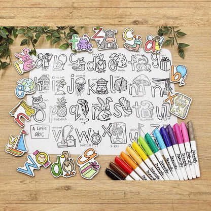 Drawnby: A Little ABC Washable Silicone Colouring Mat + 14pcs Markers Set