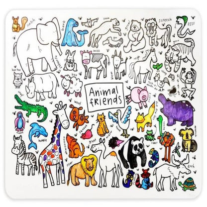 Drawnby: Animal Friends Washable Silicone Colouring Mat + 14pcs Markers Set