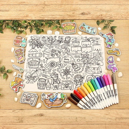 Drawnby: Ahoy There Washable Silicone Colouring Mat + 14pcs Markers Set