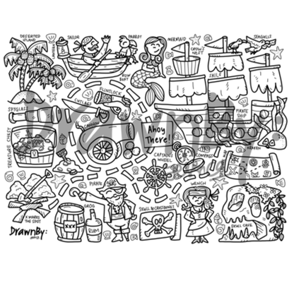 Drawnby: Ahoy There Washable Silicone Colouring Mat + 14pcs Markers Set