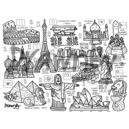 Drawnby: Go Somewhere Washable Silicone Colouring Mat + 14pcs Markers Set