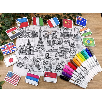 Drawnby: Go Somewhere Washable Silicone Colouring Mat + 14pcs Markers Set