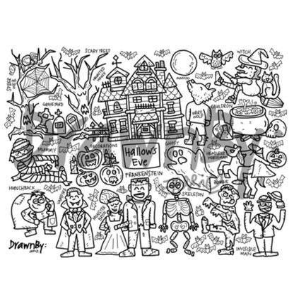 Drawnby: Hallow's Eve Washable Silicone Colouring Mat + 14pcs Markers Set