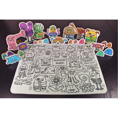 Drawnby: Monster Mash Washable Silicone Colouring Mat + 14pcs Markers Set