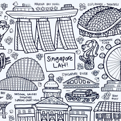 Singapore Lah Washable Silicone Colouring Mat + 14pcs Markers Set