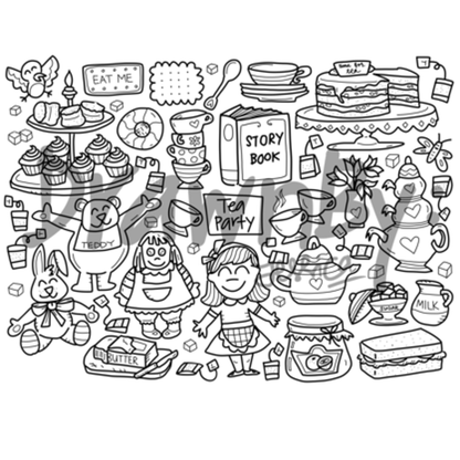 Drawnby: Tea Party Washable Silicone Colouring Mat + 14pcs Markers Set - Available in 30 Designs