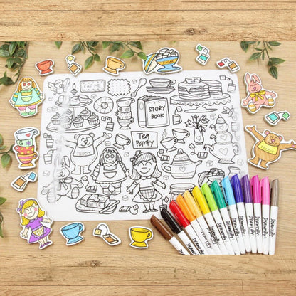 Drawnby: Tea Party Washable Silicone Colouring Mat + 14pcs Markers Set - Available in 30 Designs