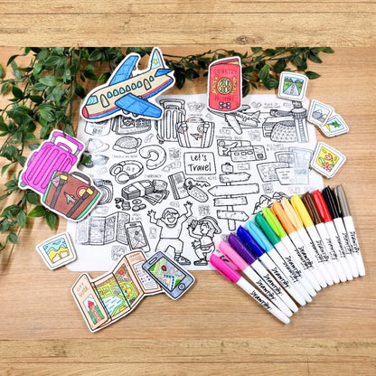 Drawnby: Let's Travel Washable Silicone Colouring Mat + 14pcs Markers Set